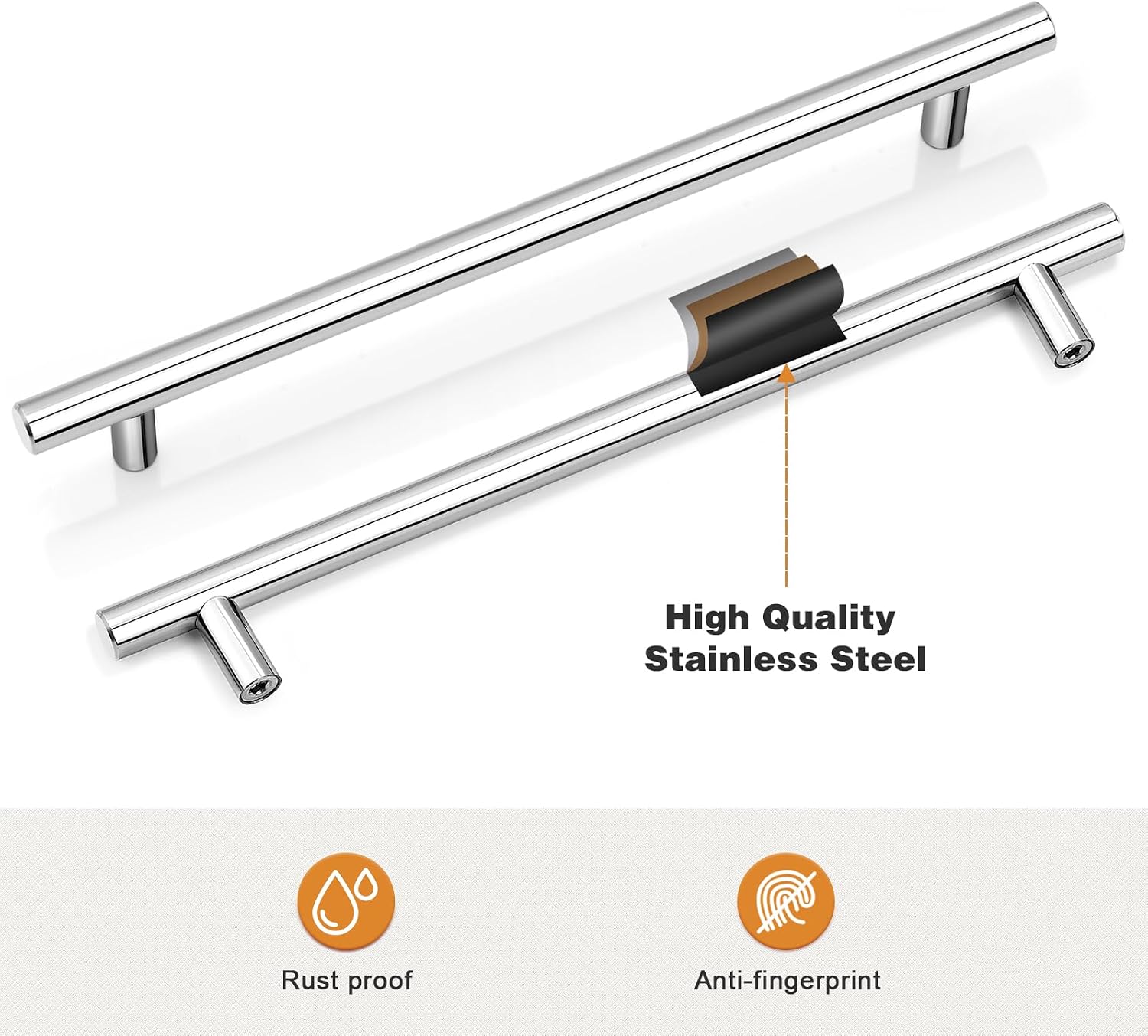 Probrico 30 Pack|10 inch Drawer Pulls Stainless Steel, Modern Polished Chrome Cabinet Pull, Round T bar Handles Dresser Drawer knobs, Kitchen Cabinet Knobs 12-3/5inch Overall Length
