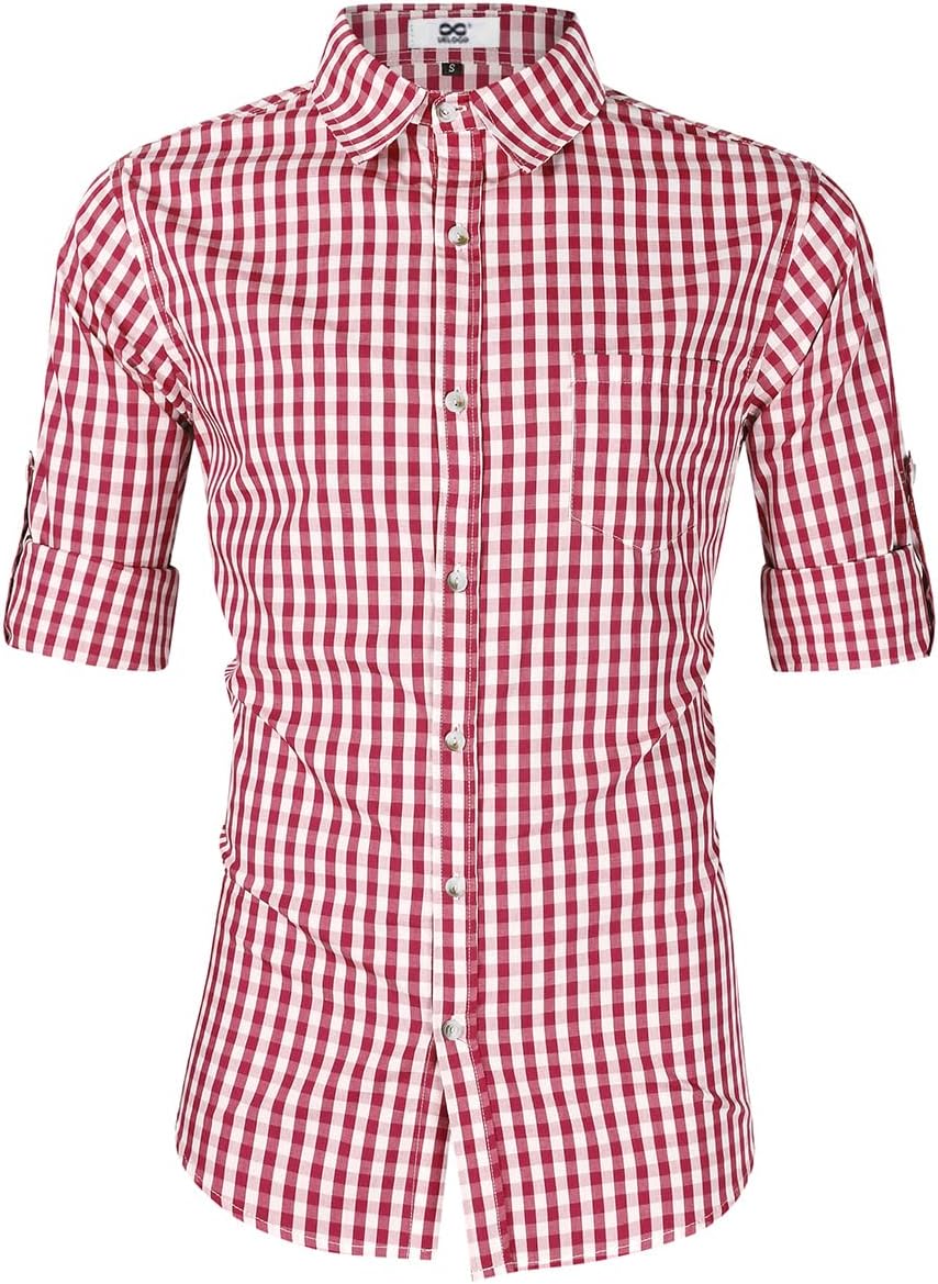 Men's German Bavarian Oktoberfest Casual Plaid Dress Shirt Checkered Button Down Shirts Long Sleeve Classical Shirts