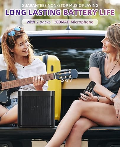 Miniatura 16 de Mini máquina de karaoke para adultos y niños, altavoz portátil de karaoke Bluetooth para TV, con 2 micrófonos inalámbricos, sistema de altavoces PA