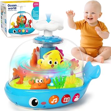 Baby Toys 6-12 Months, Musical Aquarium Infant Toys for 7 8 9 10 11 Months | Early Learning Educational Toy with Sound, Press Glow Spin for Cause and Effect, Christmas Birthday Gifts for Boys Girls