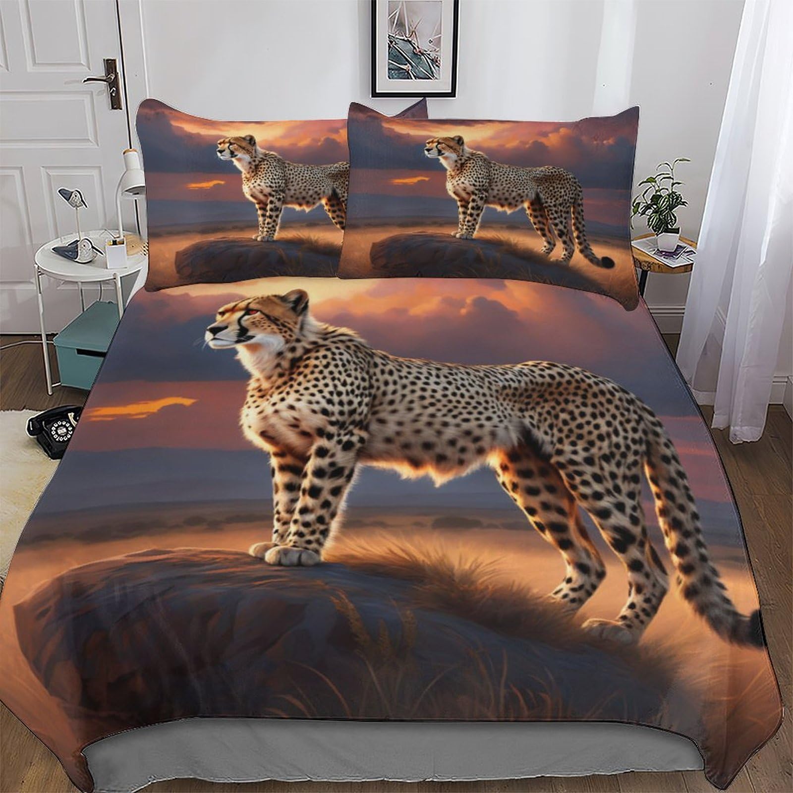Funda de edredón de guepardo súper suave de polialgodón premium para cama de 90