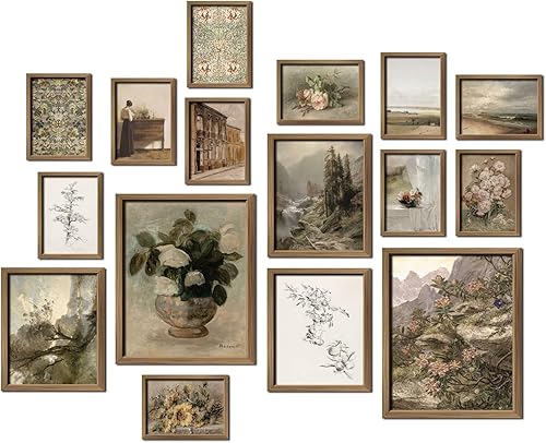 Juego de 16 piezas de arte de pared vintage enmarcado, juego de marcos de pared de galería de campo francés, impresiones para dormitorio, baño,