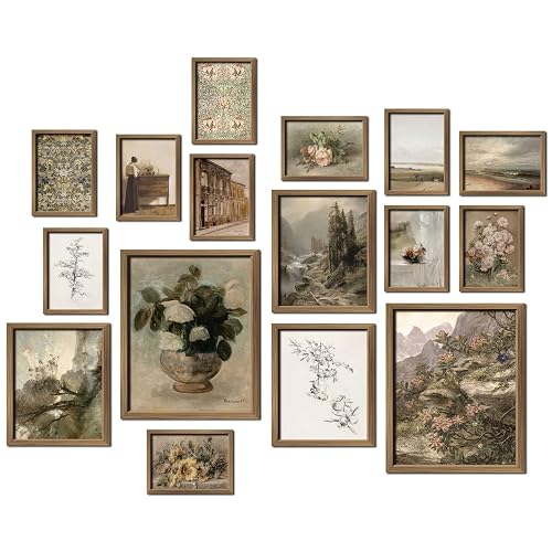 16 PCS Framed Vintage Wall Art Decor, French Country Farmhouse
