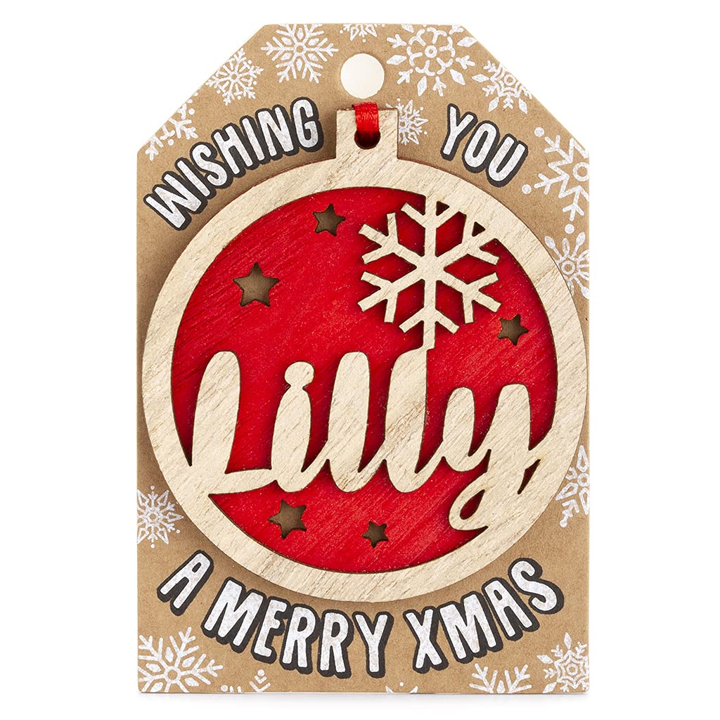 Stands Out, Supplying Outstanding Gifts Lilly Personalised Wooden Name Red Hanging Christmas Tree Bauble Decoration