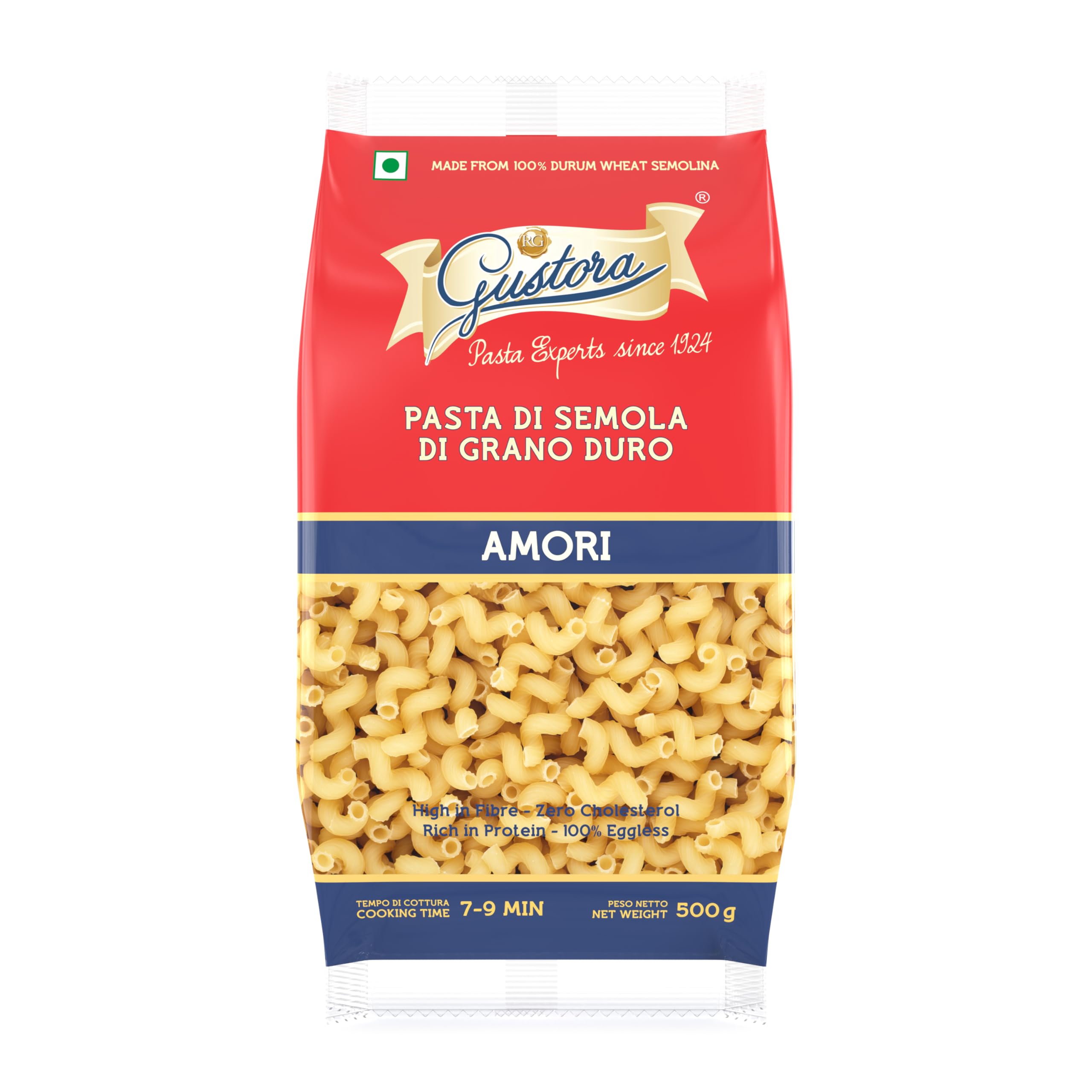 Gustora Amori Pasta, 500g I Made of 100% Durum Wheat Semolina I Rich in Protein & Fibre I Vegetarian I Zero Cholesterol I No Trans-fat I Cooking Time 10 Minutes - 500G (B00MCLFA00) Amazon Price History, Amazon Price Tracker