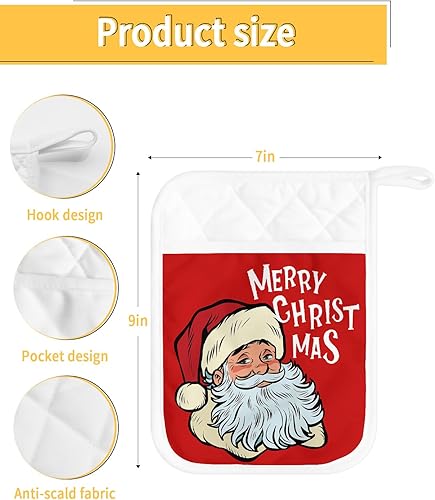 Miniatura 3 de Juego de 2 agarraderas de tela de toalla antideslizantes y con aislamiento térmico con bolsillo, guantes gruesos para horno, posavasos para hornear,