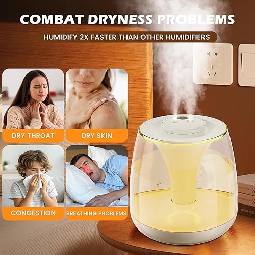Miniatura 9 de Humidificadores para dormitorio, 3 L de llenado superior de niebla fría 40 horas de tiempo súper largo, 23 dB silencioso, humidificador de bebé,