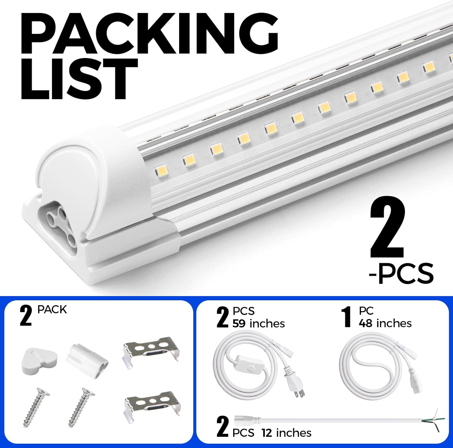 Barrina T8 LED Shop Light 4FT, 40W 5500LM 5000K, Clear Cover, Garage Lights Ceiling, V-Shape LED Light Fixture, Work Shop Lights for Garage, Warehouse, Basement, ETL Listed, 2 Packs