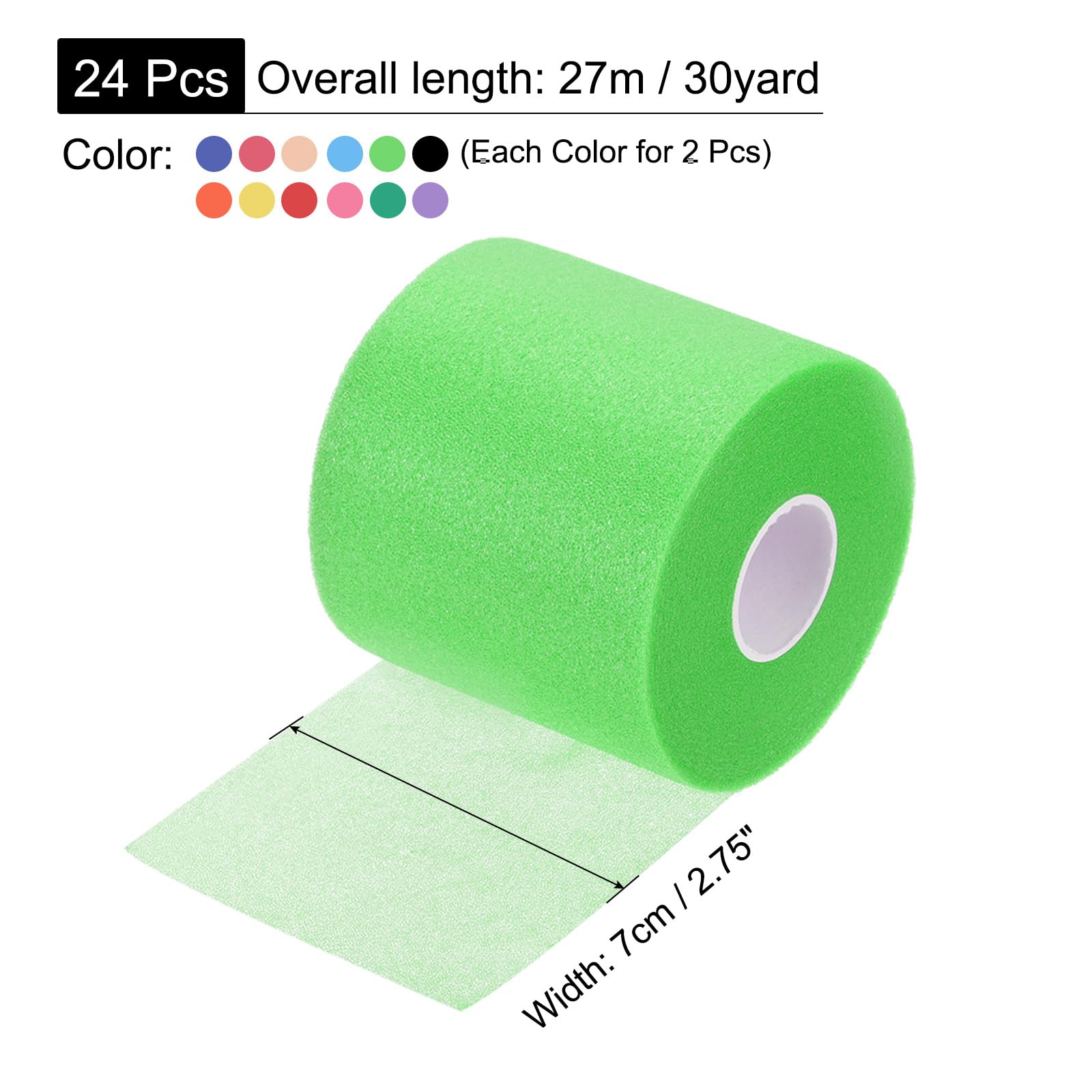 QUARKZMAN Sporttape Bondage Tape Pre Wrap Athletic Tape 27m x 7cm Schaumstoff Unterwickelband Sport Bandage für Knöchel Handgelenke Hände Knie Haare, 12 Farben 24 Rollen