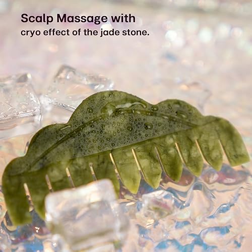 Miniatura 4 de Masajeador de cabeza de peine de jade natural, peine de masaje del cuero cabelludo y herramienta de raspado Gua Sha, herramienta de masaje Meridians