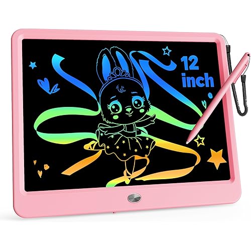 KOKODI 12 Inch LCD Writing Tablet with Anti-Lost Stylus, Erasable Doodle Board Colorful Toddler Drawing Pad, Car Travel School Games Toys for 3 4 5 6 7 8 Kids, Birthday Gift for Girls Boys Adults Pink