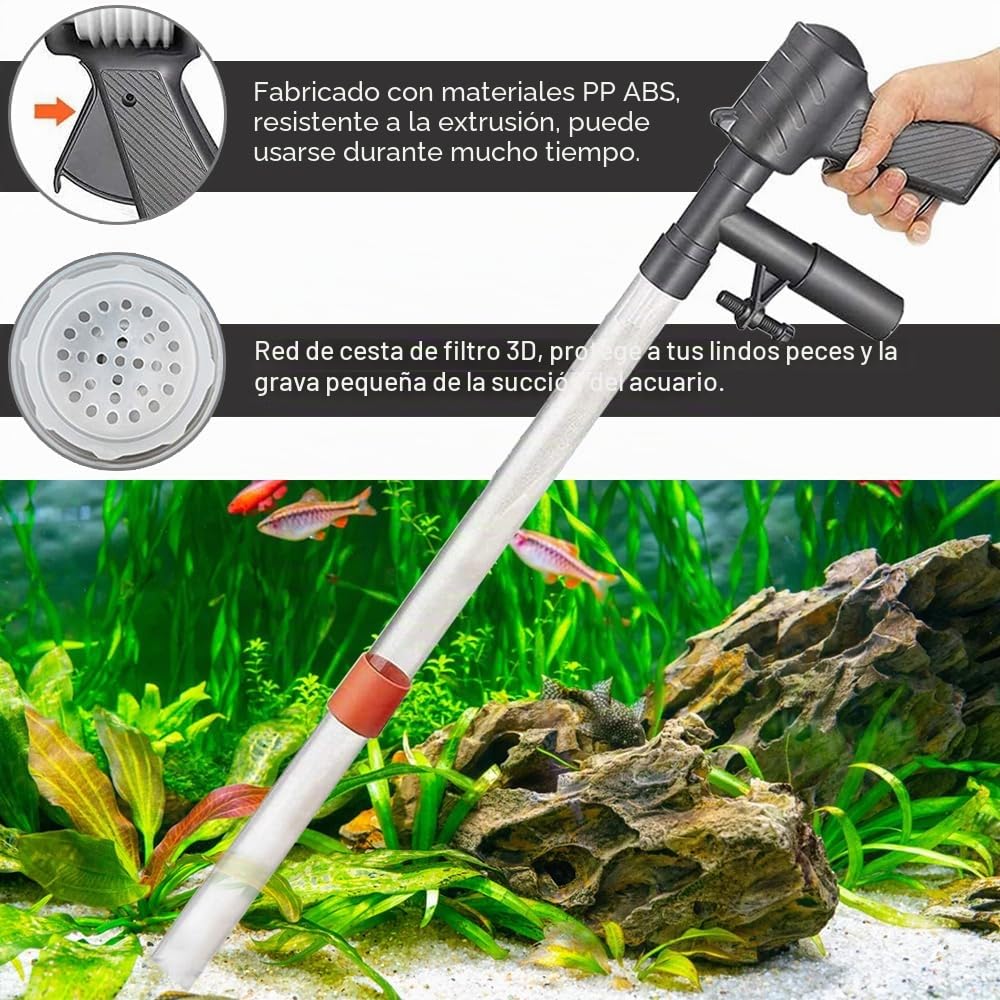Sifonador Acuario, Limpiafondos Acuario, Sifon Acuario, Intercambiador de Agua para acuarios, Manguera de Intercambio de Agua semiautomática, Control neumático, Set de Limpieza Multifuncional