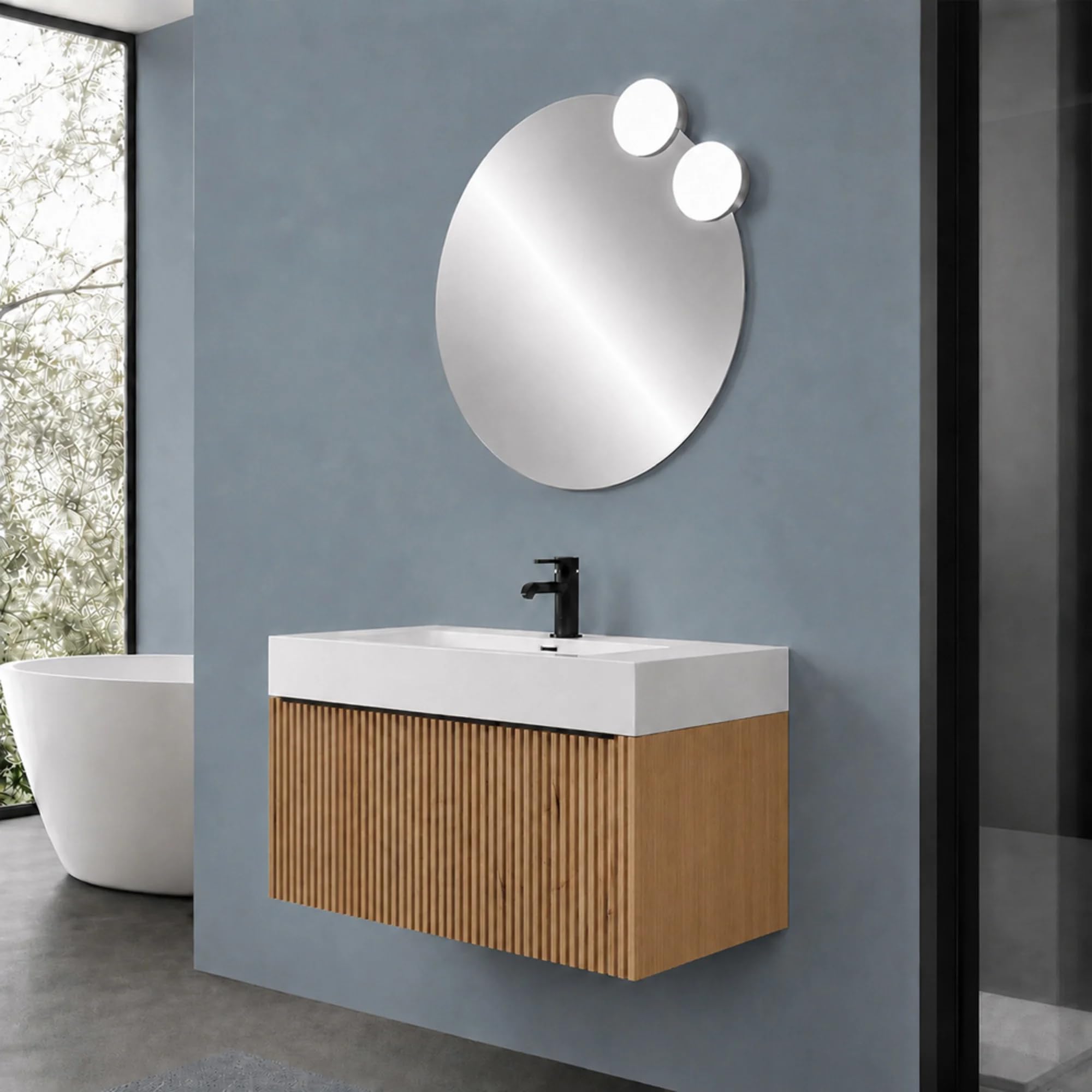 Inbagno Mobile Bagno Sospeso 100 cm Rovere Africa Lavabo Resina Linea Nara