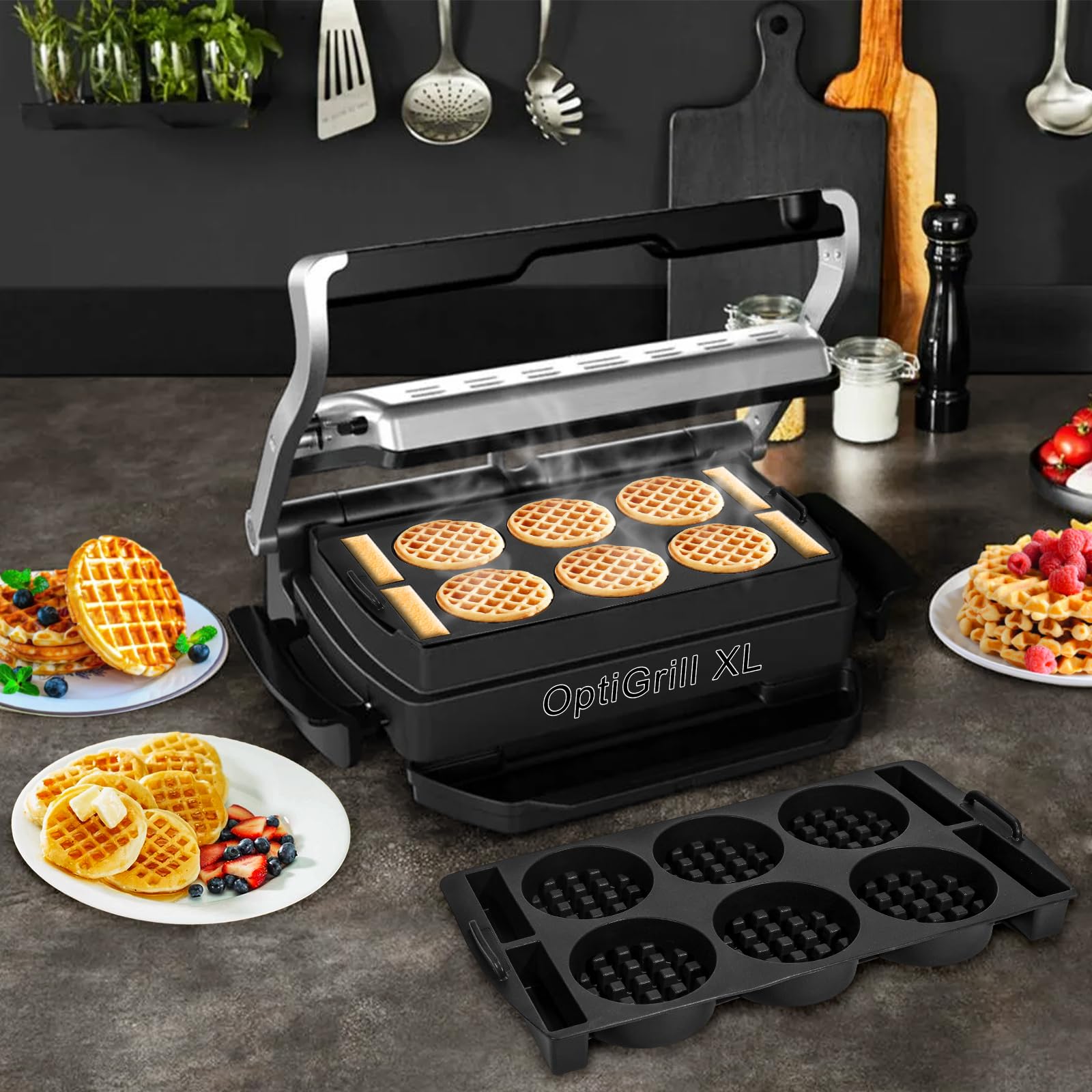 Plaques à gaufres Tefal OptiGrill XL, 4 en 1, Elite, Plus+, gaufrier belge, insert gaufré, pinceau silicone
