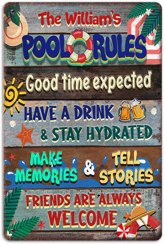 Amazon.com: N NAMESISS All Over Printed, Pool Rules Sign, Personalized ...