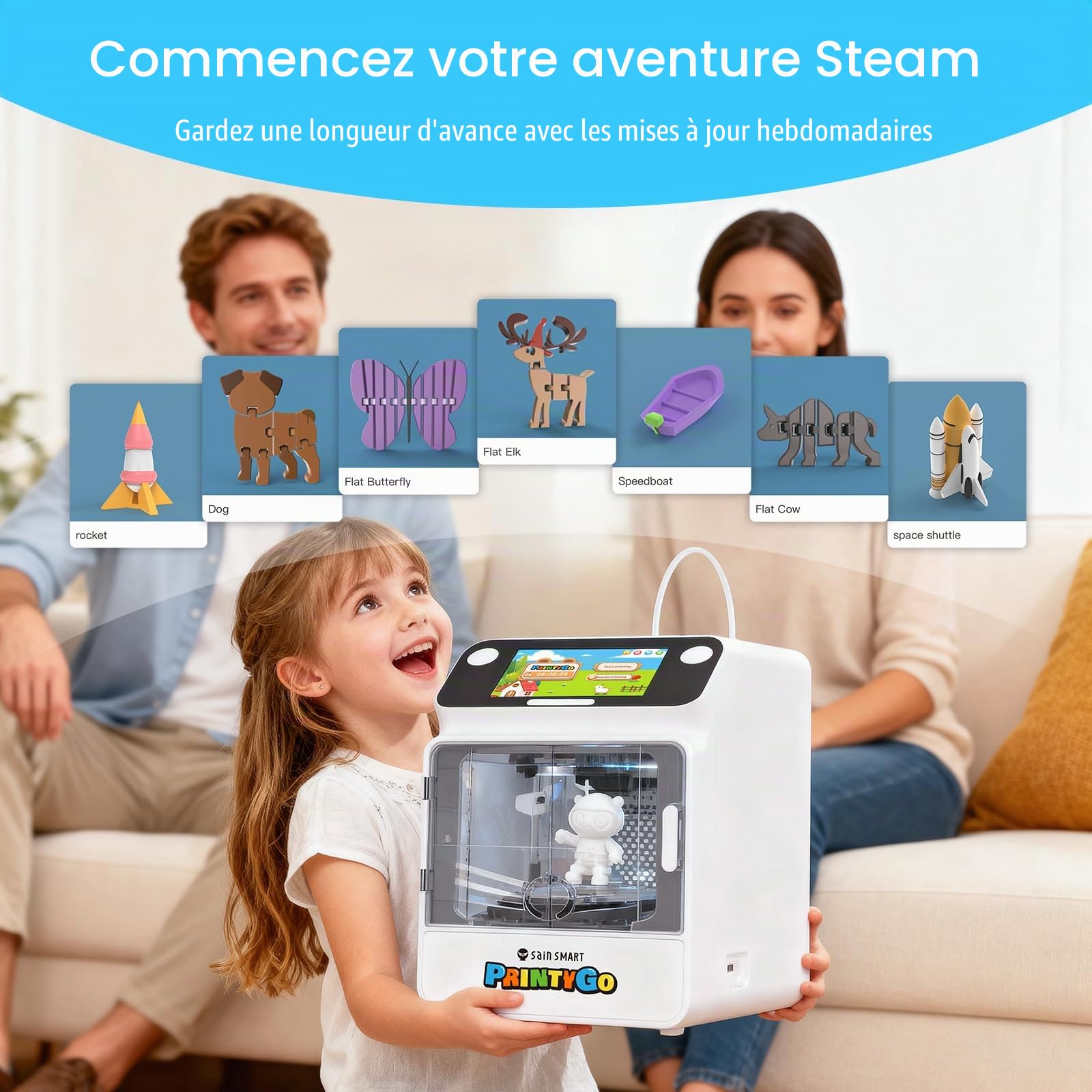 Imprimante 3D PrintyGo Mini pour Enfants, 600 mm/s, nivellement Automatique, idéale pour Les débutants, Conception sécurisée pour Les Enfants, contrôle Wi-FI/Application, Cadeau éducatif STEM