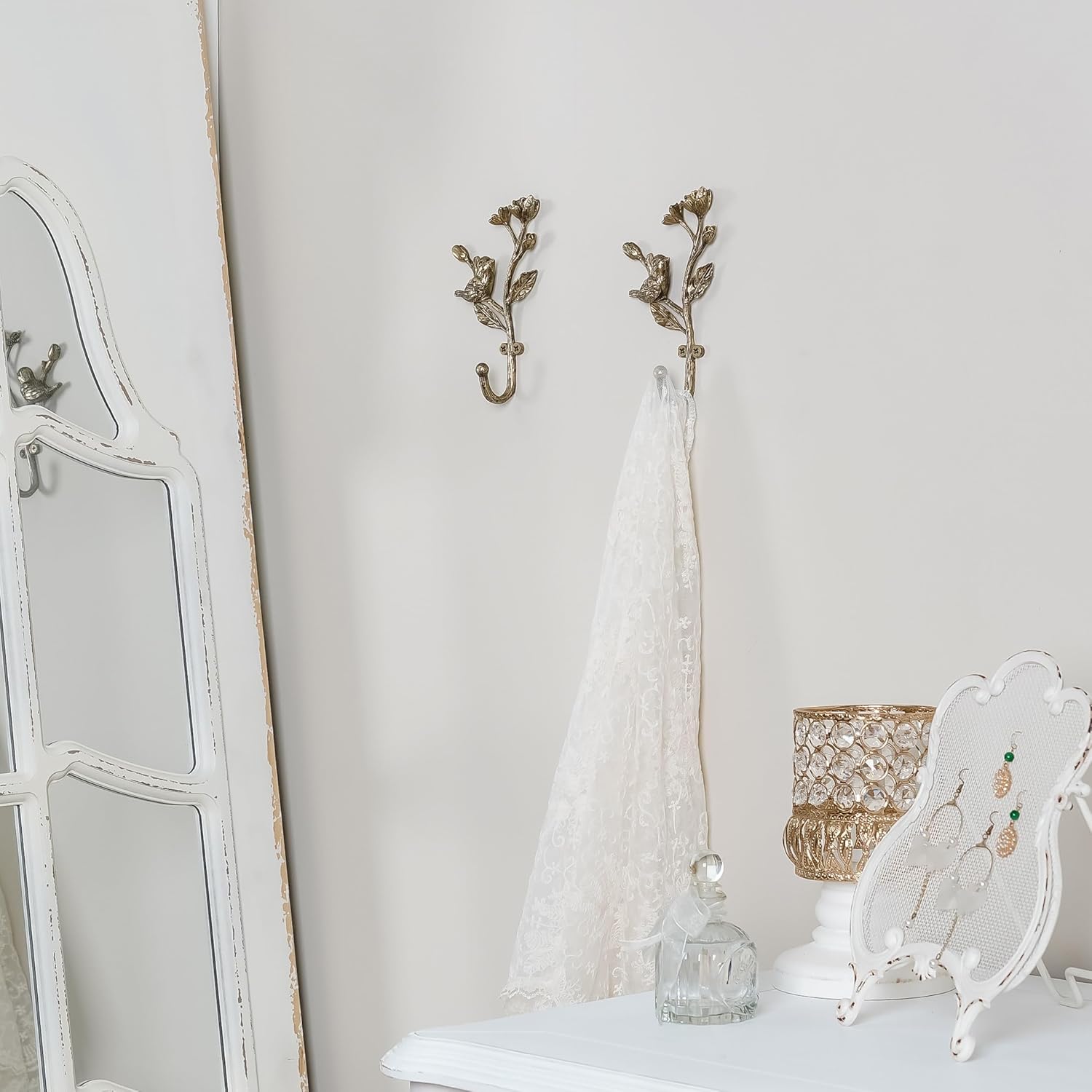Condition photo showing New/Like New for soffee design 2pcs metal dark gold coat hooks with 3d bird & flower buds shape, for entryway, bathroom, bedroom farmhouse decoration little bird & flower buds