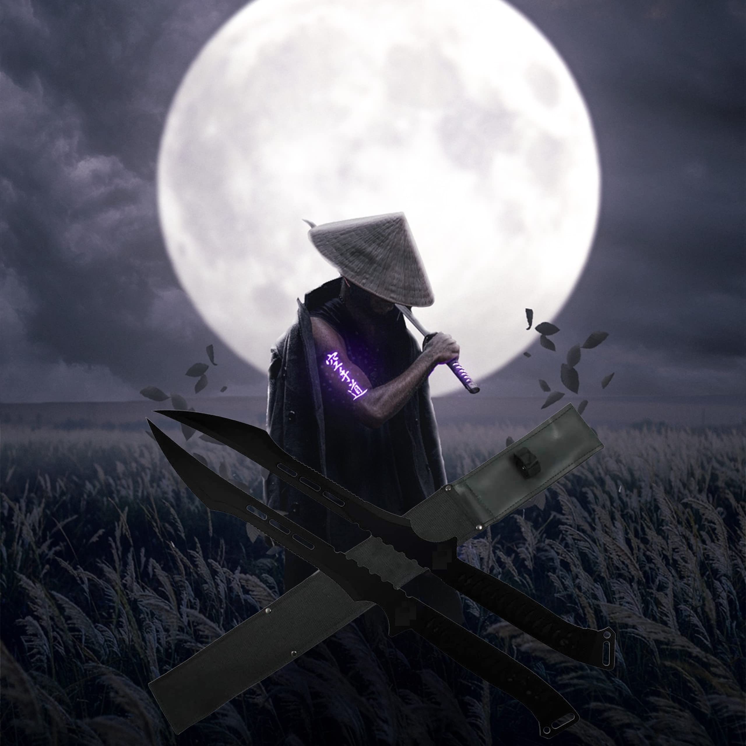 Zwei Macheten scharf echt EIN Satz 2 Katana Ninja Schwert scharf echt zum Training Metall Stahl 2 Schwerter in einem Samurai Nur für Erwachsene 68 cm - 18 Jahre erforderlich 103