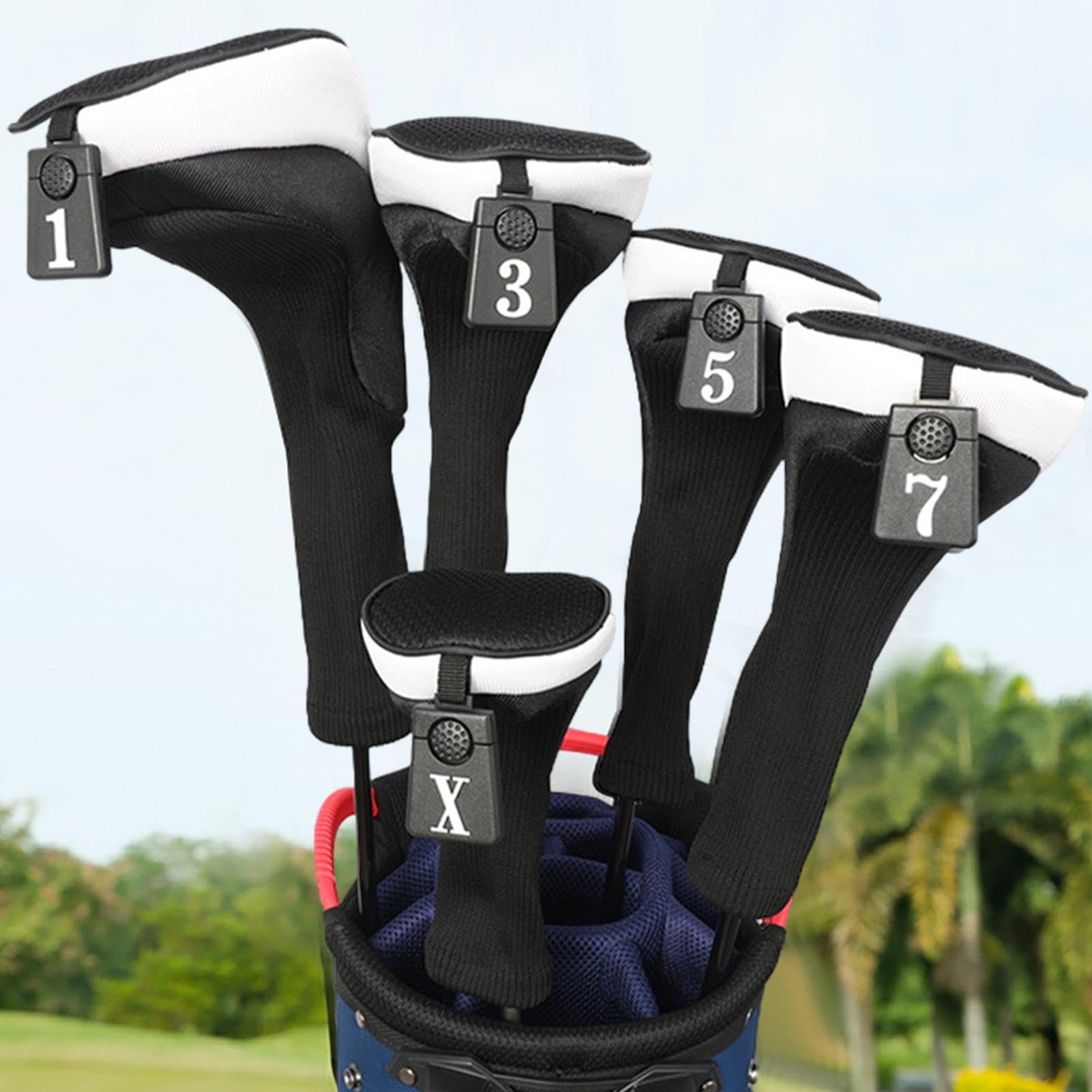 Copricapo per mazze da golf, copricapo per mazze da golf,5 pezzi Copricapo ibrido da golf Copri mazze protettive per collo lungo - Copricapo ibrido in legno con etichette numeriche Copricapo protettiv