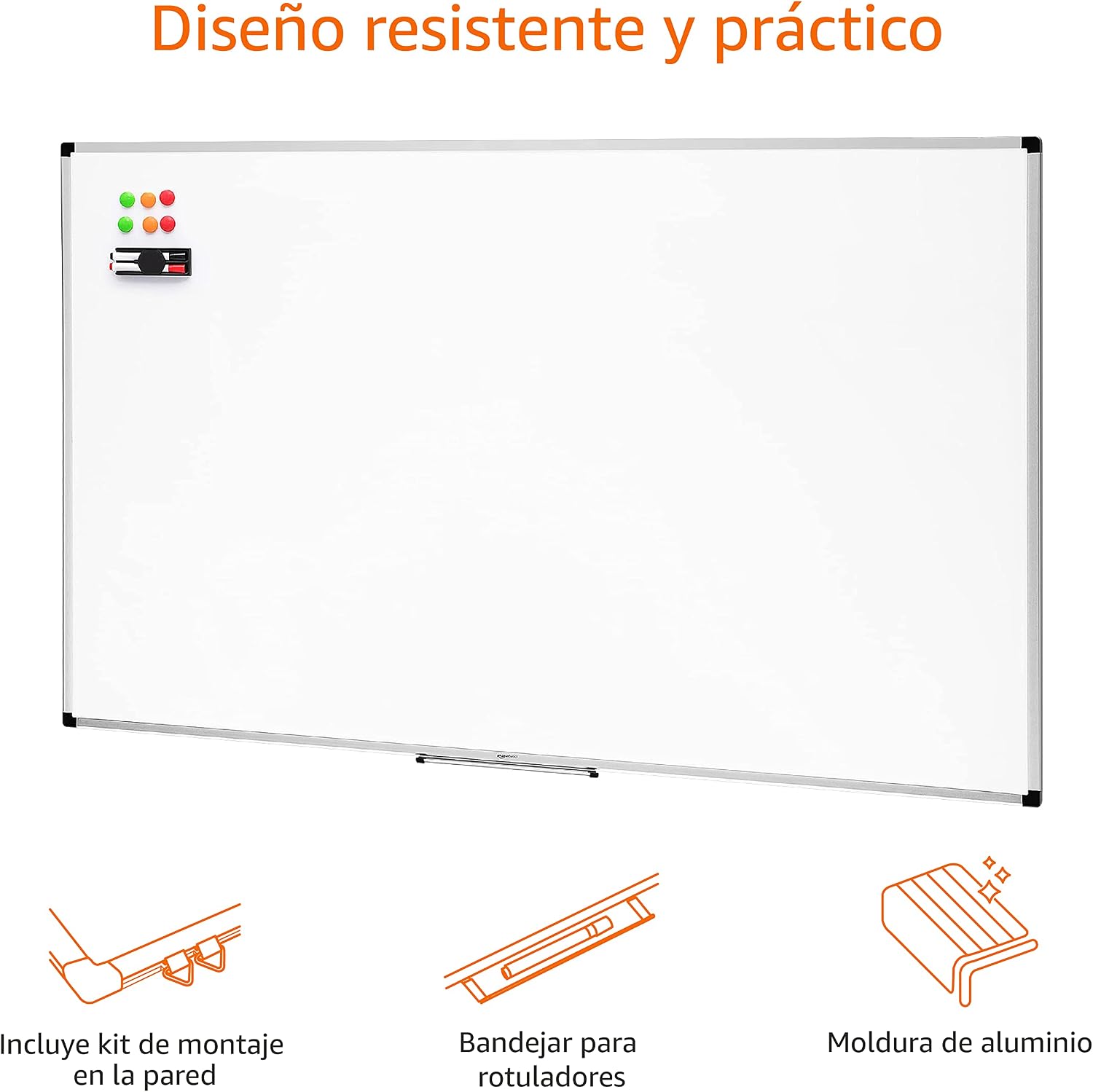Amazon Basics Pizarra Blanca Magnética con Marco de Aluminio, Bandeja...