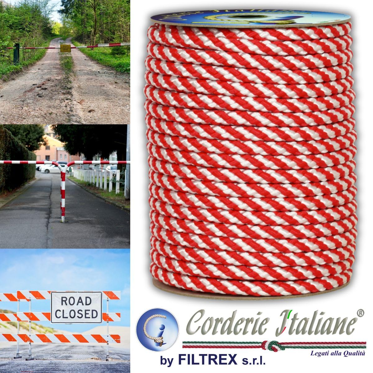 Corderie Italiane, 006024668, Treccia segnaletica bianco/rossa 10 mm - 100 mt