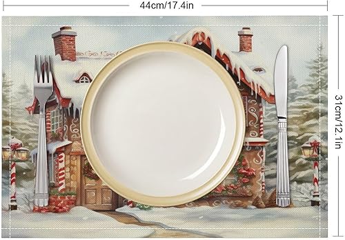 Miniatura 2 de Christmas House, Gingerbread Table Placemats Set of 4 Merry Christmas Gingerbread Cafe Heat-Resistant Tablemats Kitchen Table Mats Cotton Linen