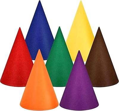 SATINIOR 7 Pieces Gnome Hats Dwarf Hats Felt Cone Party Hat Colorful Elf Hat for Costume Accessory Party Favors,