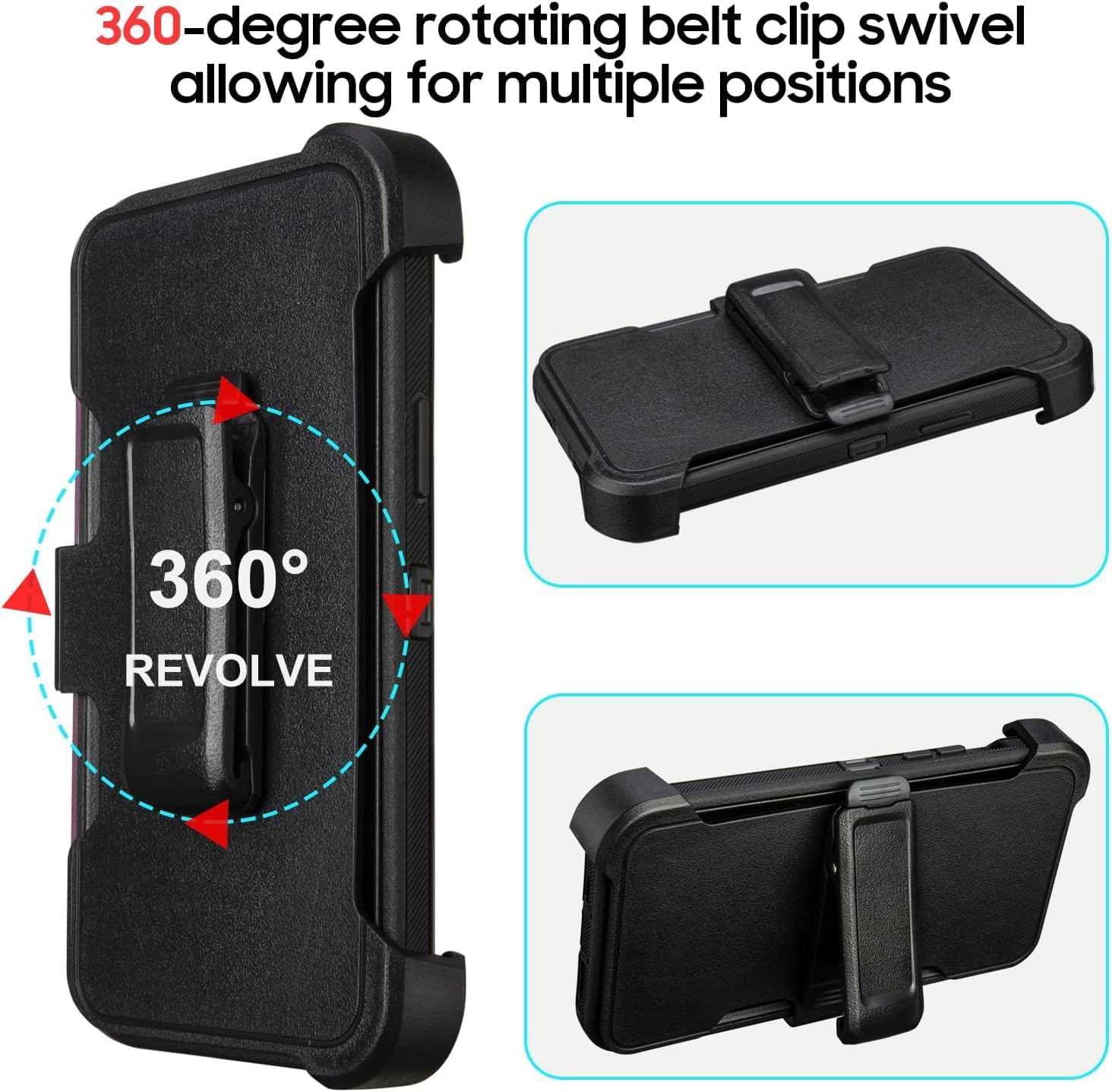 for Defender iPhone 12 Case with Clip,Full-Body Rugged,3 Layers of Sturdy,with Port Protection,Heavy Duty iPhone 12 Phone Case with Holster Clip,Black - Image 5