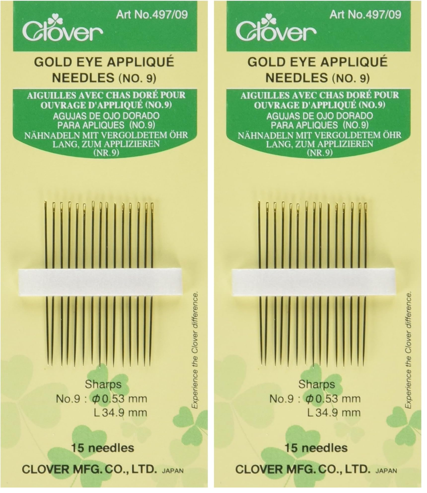 Clover Gold Eye Applique Needles-Size 9 15/Pkg, No.9, Metal (Pack of 2)