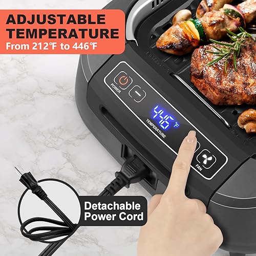 Miniatura 4 de CUSIMAX Parrilla sin humo, parrilla eléctrica para interiores, parrilla coreana de 1500 W con parrilla extraíble antiadherenteplaca de plancha,