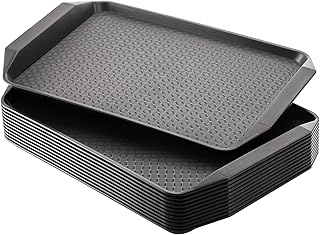 Cedilis 12 Pack Plastic Fast Food Trays for Eating, 17IN x 11.7IN Black Restaurant Serving Trays with Handles, Rectangular Cafeteria Tray for Coffee, Parties, Lunch Table, Kitchen, Non Skid