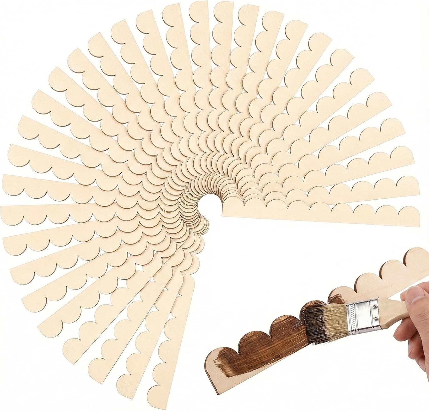 COMNICO 60 Pcs Unfinished Scalloped Decorative Wood Trim | Unfinished Wood Trim Molding, Cute DIY Scalloped Edge Decorative, for Home Wall Window Cabinet Shelf