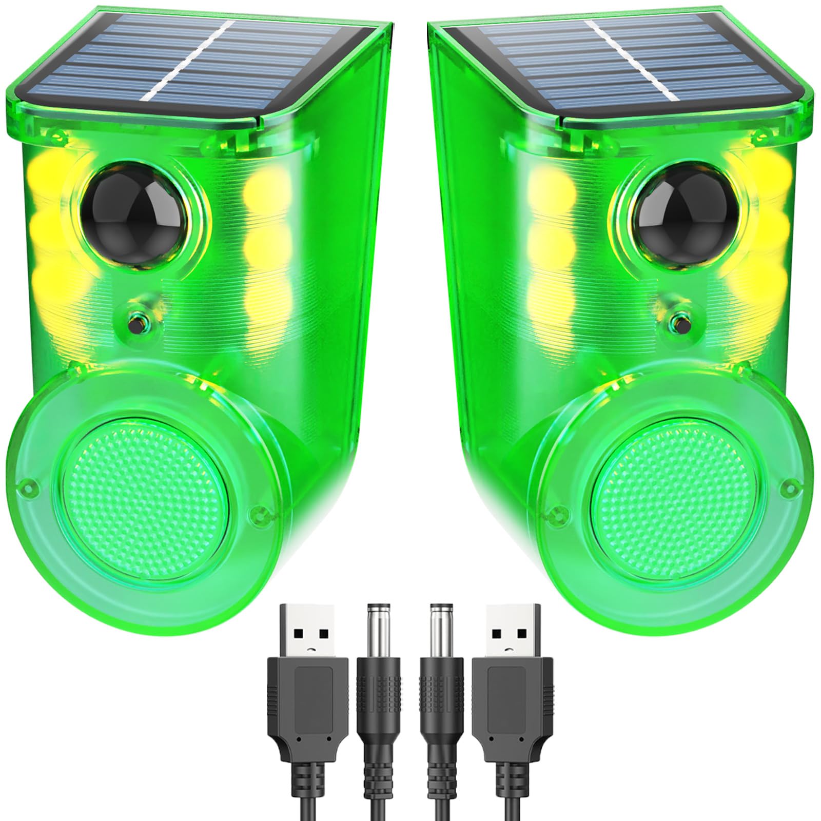 Solar Outdoor Motion Sensor Alarm - Ultrasound &amp; Alarms 130db Motion Detector Loud Noise Maker,Strobe Light,for Home, Villa,Yard,Chicken coop,Farm,Barn.4 Work Modes.Say Goodbye to The Intruders 2Pack
