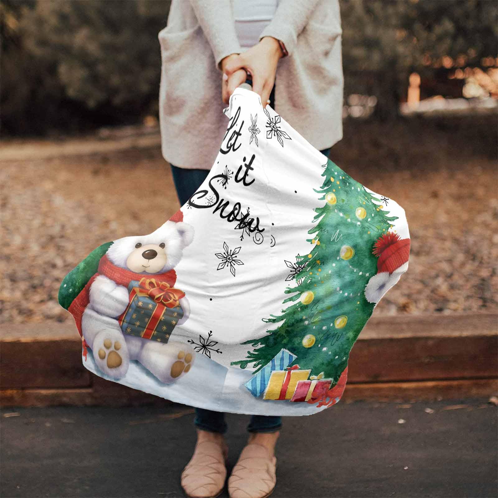 Nursing Cover for Breastfeeding Scarf, Polar Bear Doll Watercolor Christmas Tree Snow Baby Car Covers Super Soft Multi Use for Canopy Shopping Cart Cover Blanket Stroller Cover