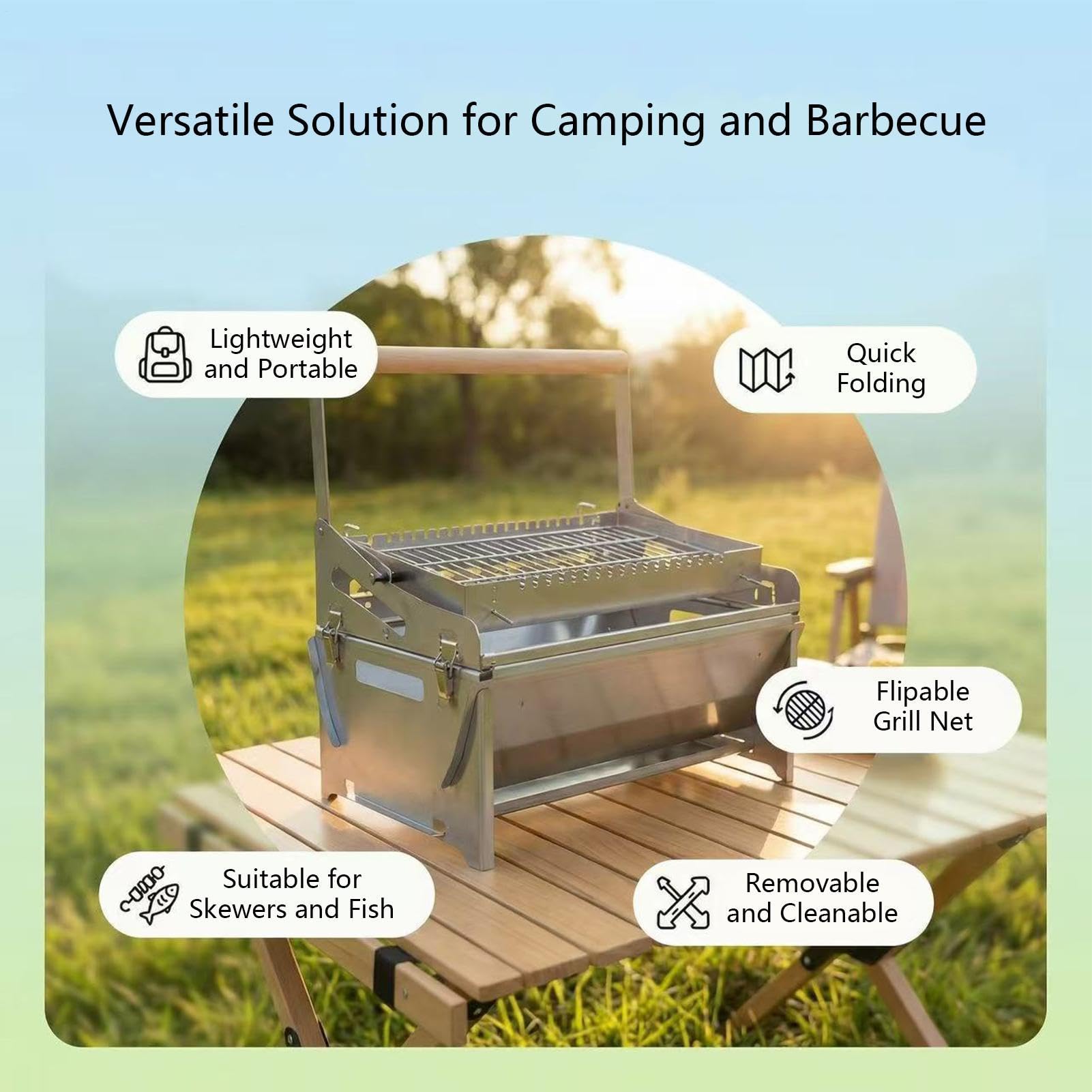 Griglia A Carbonella Rotante Fornello per grigliate da picnic rotante a 360 | Fornello Barbecue Portatile In Acciaio per picnic, giardino, spiaggia, campeggio, feste familiari,