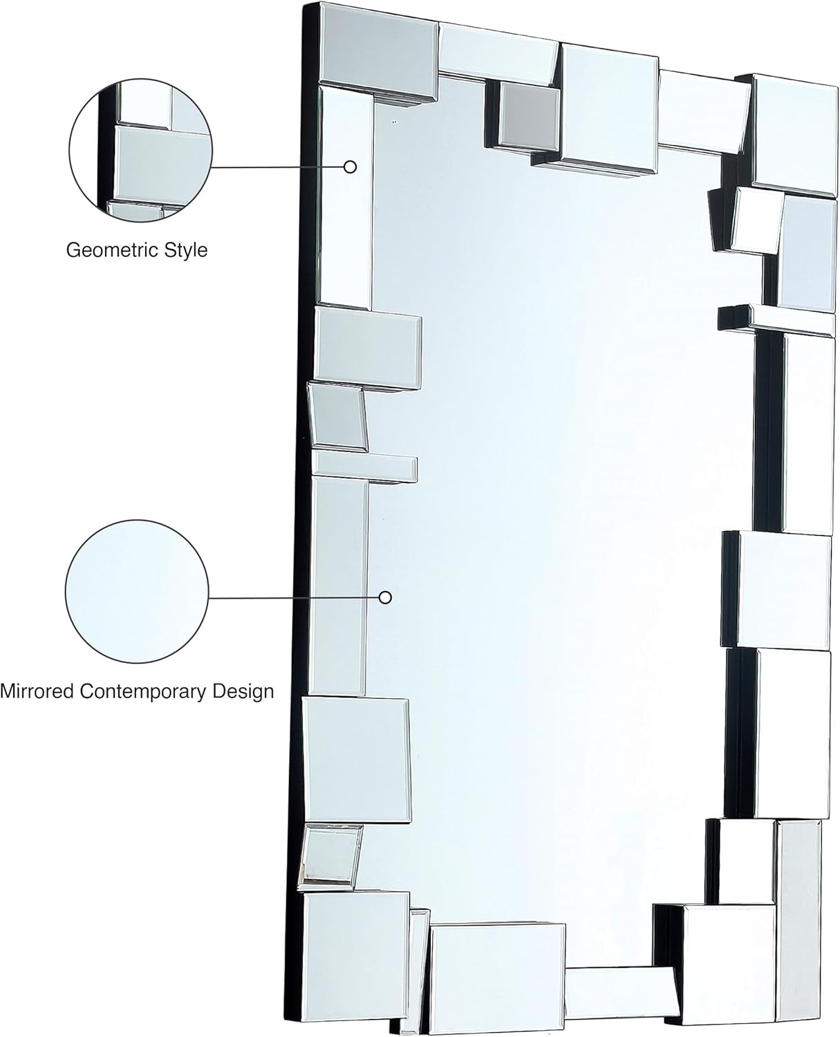 Meridian Furniture 410-M Jade Collection Modern | Contemporary Mirror with Geometric Style, 31.5" W x 3" D x 48" H, Mirror