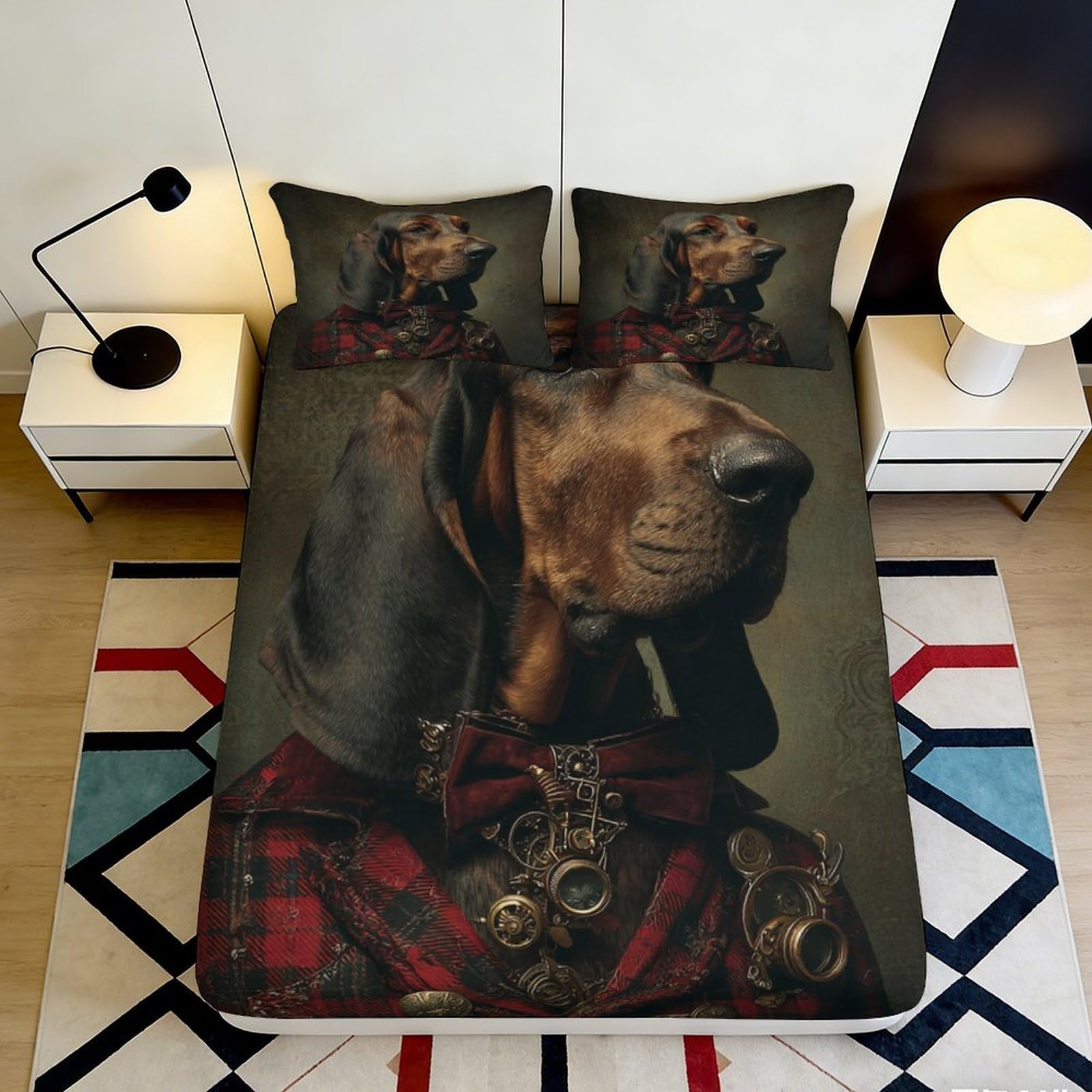 3D Printed Noble Dog Portrait Fitted Sheet Microfiber Soft Anti-Slip Bed Cover for Bedroom Guest Room Decor 90x200x25cm