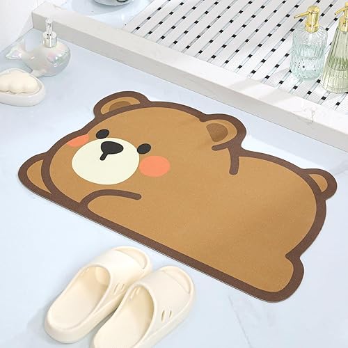 Miniatura 3 de Tyrafry Alfombra de baño con diseño de animales bonitos, antideslizante, súper absorbente, ultra fina, para ducha, bañera y fregadero, tapete de