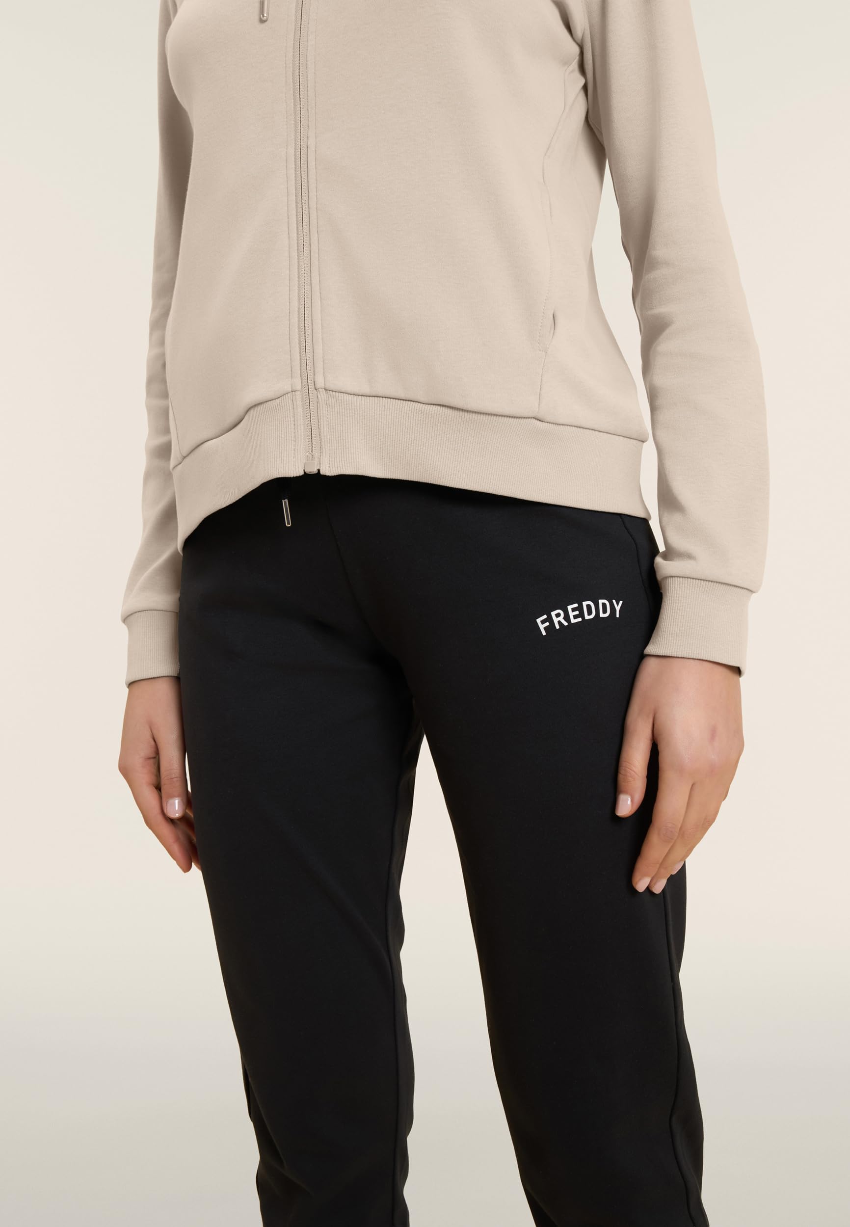 FREDDY - Tuta Donna Completa in Cotone Interlock con Felpa con Zip e Collo Alto Foderato Animalier, Pantaloni con Coulisse - Tute Sportive