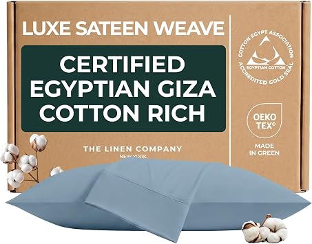 Certified Egyptian Cotton Pillow Cases Standard Size Optimally Blended with Long Staple Cotton - Silky-Soft Luxury Sateen Pillowcases - Wrinkle-Resistant, Skin Friendly & Breathable