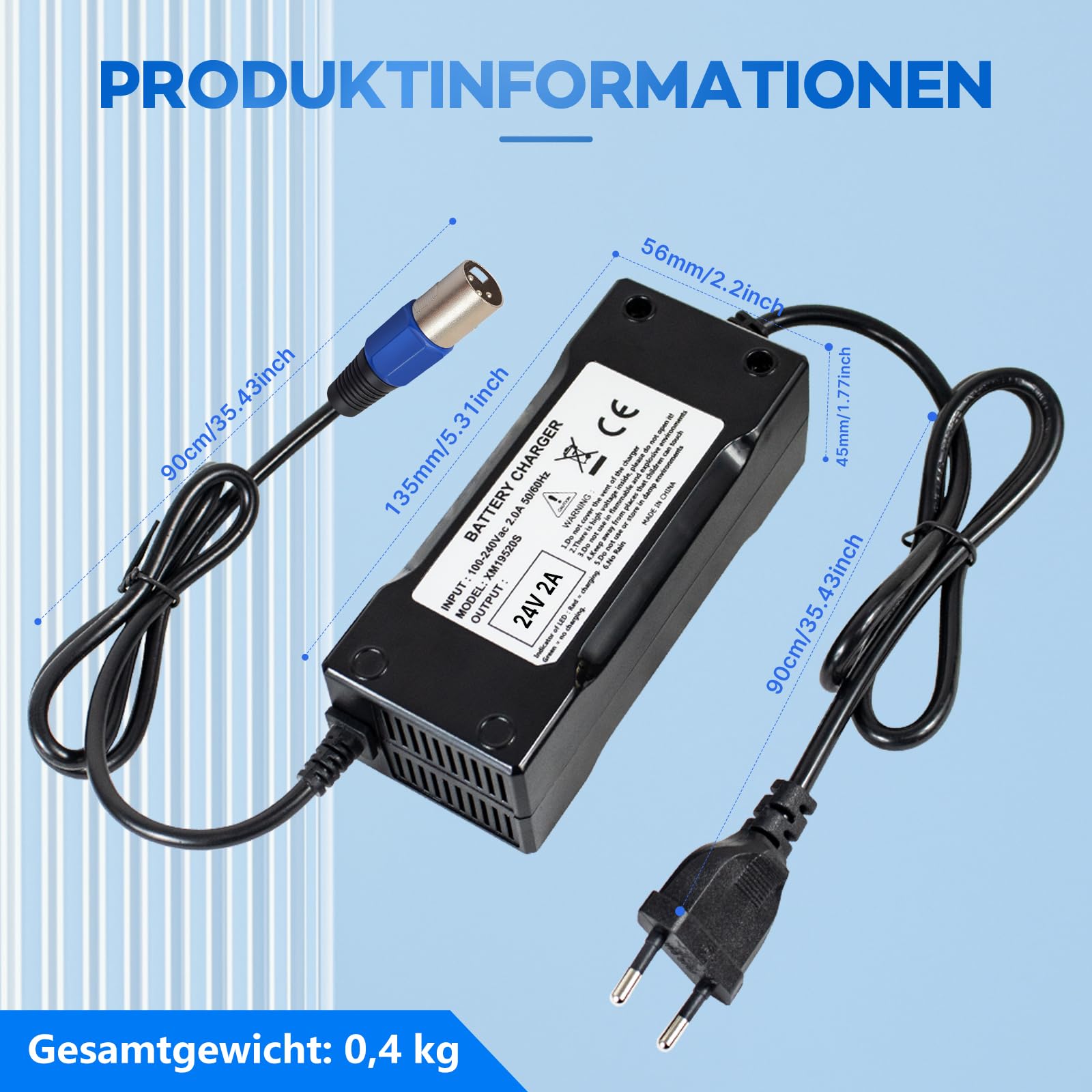 Cargador De Batería De Litio 24V (29.4V 4A) Con Conector XLR | Compatible Con Scooters Eléctricos, Bicicletas Y Sillas De Ruedas | Protección Contra Sobrecarga Y Cortocircuito | Certificado CE