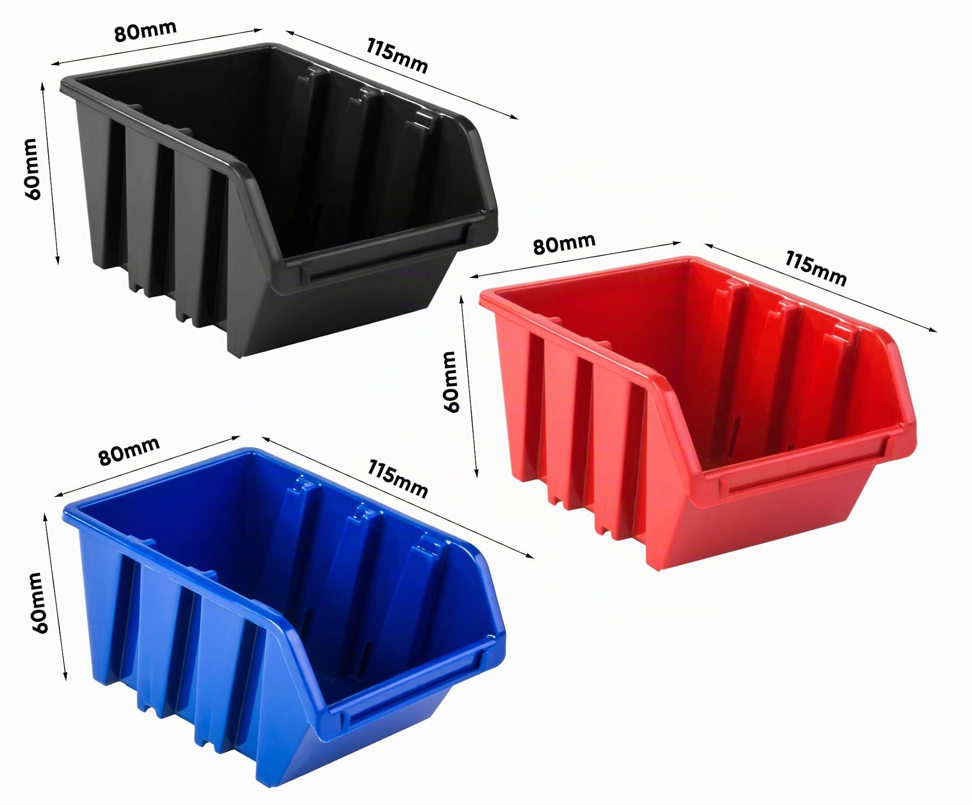 Étagère murale empilable – 772 x 780 mm – 81 pièces boîtes d'atelier système de stockage (rouge/bleu/noir)