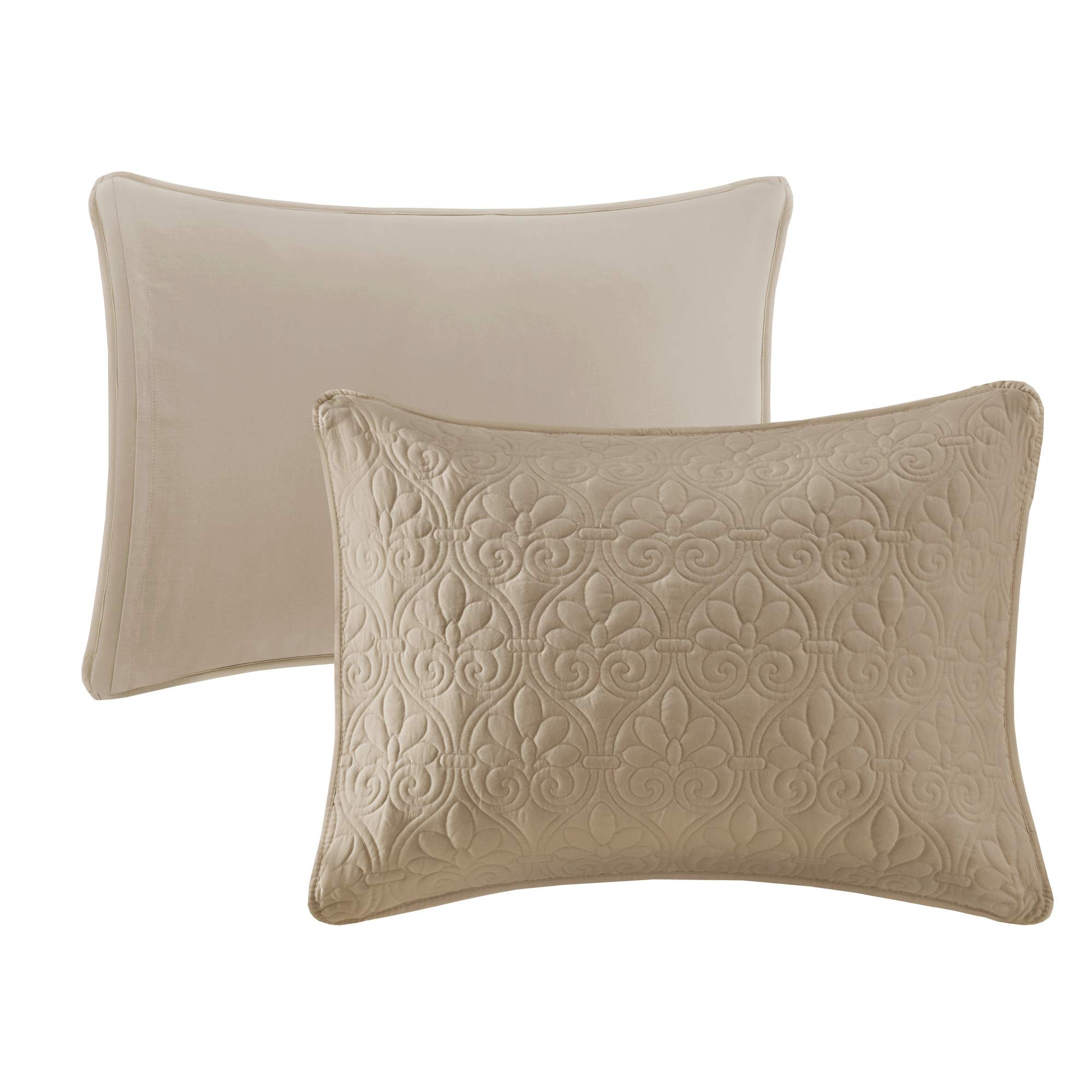 Madison Park Quebec Fitted Bedspread Classic Traditional Design All Season, Lightweight, Bedding Set, Matching Shams, Queen(60" x80+24D), Damask Quilted Khaki 3 Piece