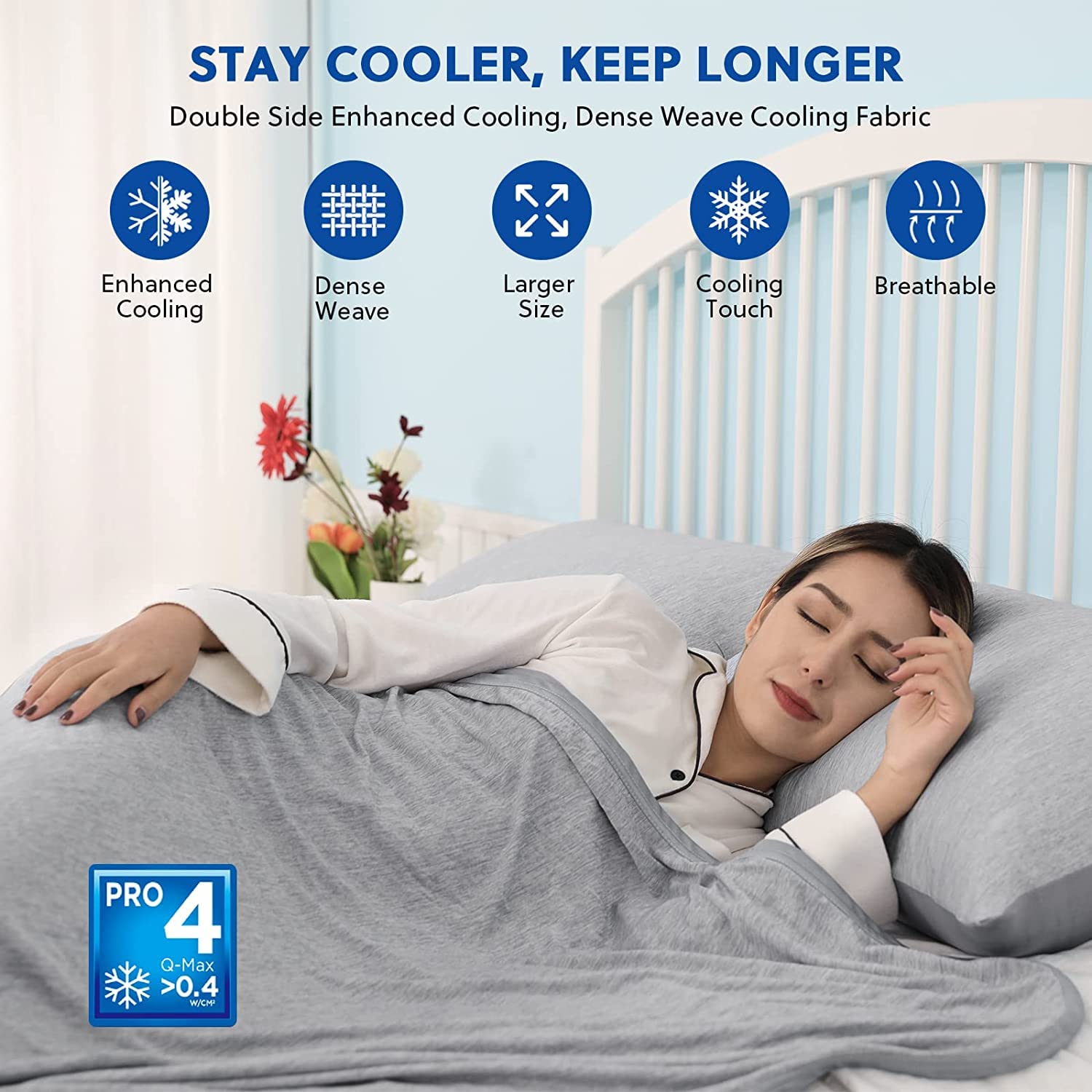 HOMFINE Kühldecke Decke für Heiße Schläfer - Leichte Sommerdecke mit Japanische Q-Max>0.45 Kühlfasern, 2 in 1 Doppelseitig Wohndecke Sofadecke Reisedecke, Grau 200 X 220 cm