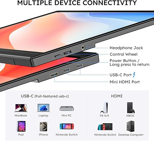 Miniatura 3 de Monitor portátil de 15.6 pulgadas FHD 1080P USB-C HDMI segunda pantalla externa para laptop, PC, Mac, teléfono, PS5PS4, Xbox, Switch IPS pantalla