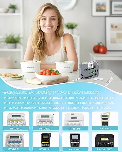 Miniatura 2 de RAEMALL Repuesto para cinta P Touch TZe TZ de 0.23 pulgadas, laminada blanca TZe-211 TZ211 TZ211, cartucho de cinta compatible con rotuladora