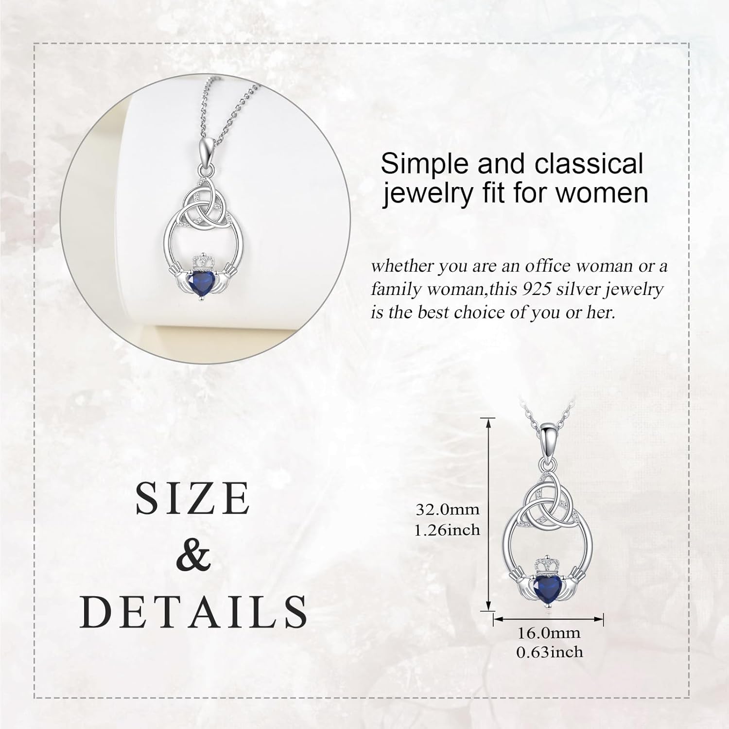 Celtic Irish Claddagh Necklace For Women 925 Sterling Silver Heart Birthstone Pendant Anniversary Jewelry Gifts For Mom, Daughter, Sister - Image 5