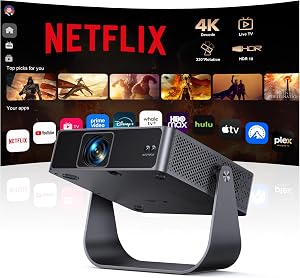 Smart Beamer【Kompatibel mit Netflix/Live TV/330° Drehbar】 Mini Beamer 4K mit Autofokus/6D Trapezkorrektur, Mini Projector 4K 1080P Full HD WiFi6 & Bluetooth Heimkino/Outdoor Klein Projektor für Handy