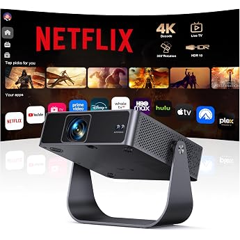Smart Projector Compatible with Netflix/Live TV/330&deg; Rotatable: Mini Projector 4K with Auto Focus/6D Keystone Correction, Min