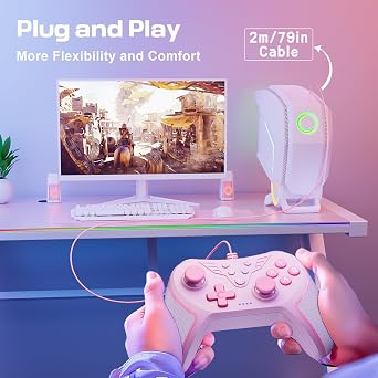 PC Controller Wired Game Controller for PC, Windows 11, 10, 7 & 8 with Paddles, 3-Level Vibration, Mappable Buttons & Textured Grips Pink